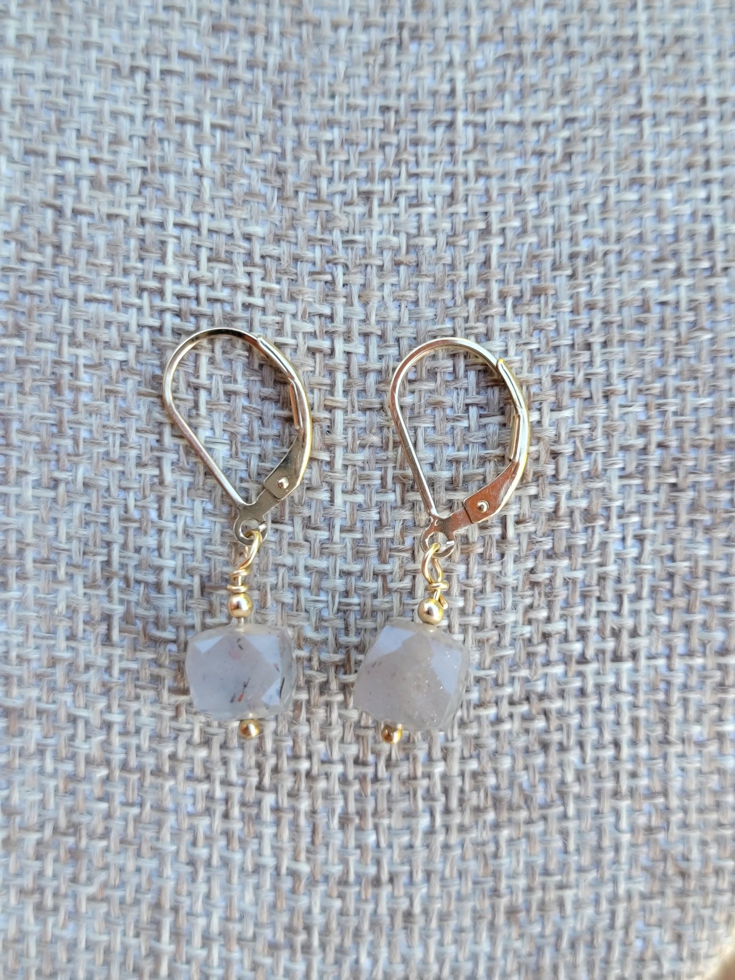 Gray Moonstone Earrings Dangle Drop Gold June Birthstone Handmade