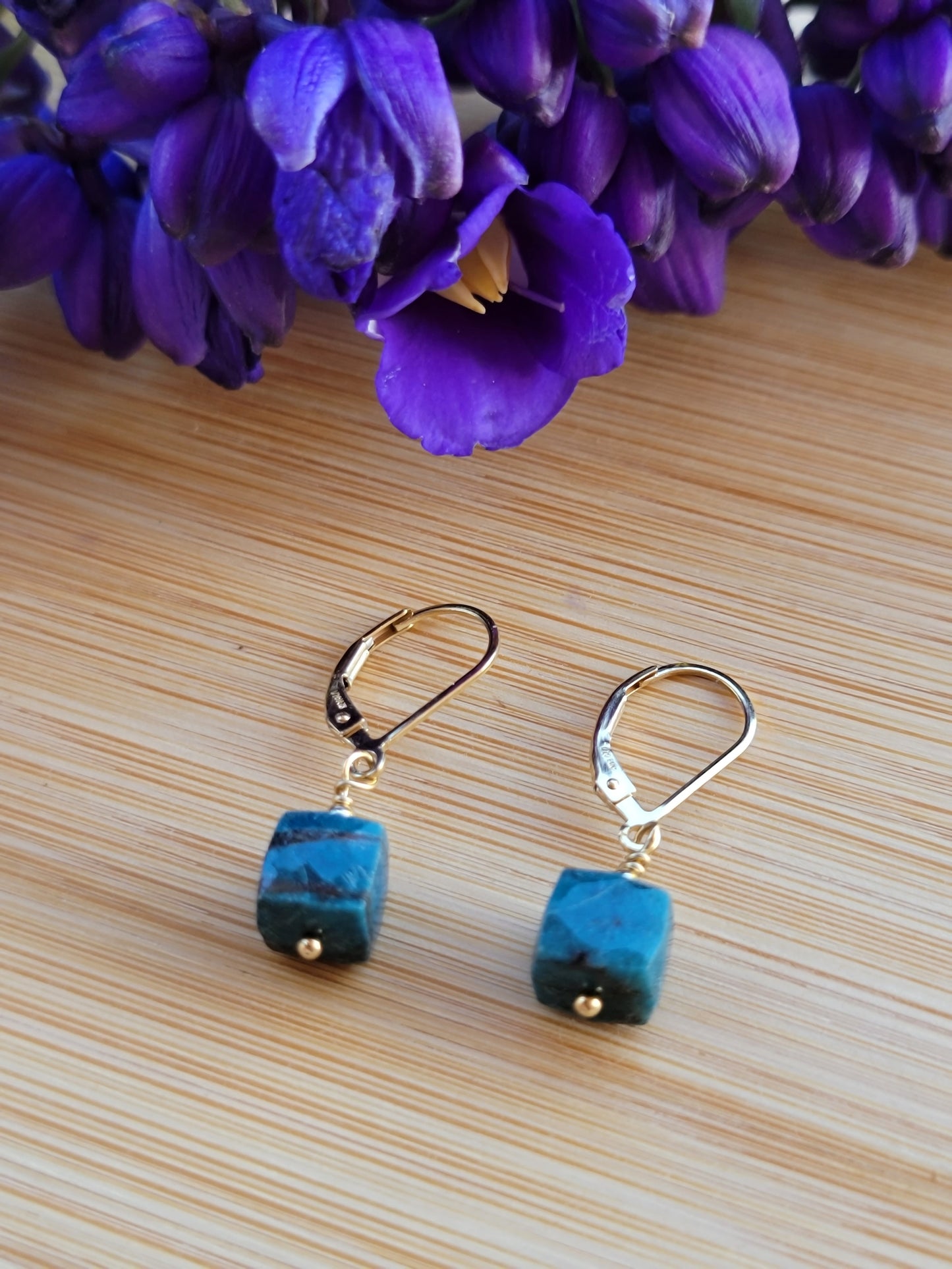 Chrysocolla Earrings Crystal Gemstone Drop Dangle Gold