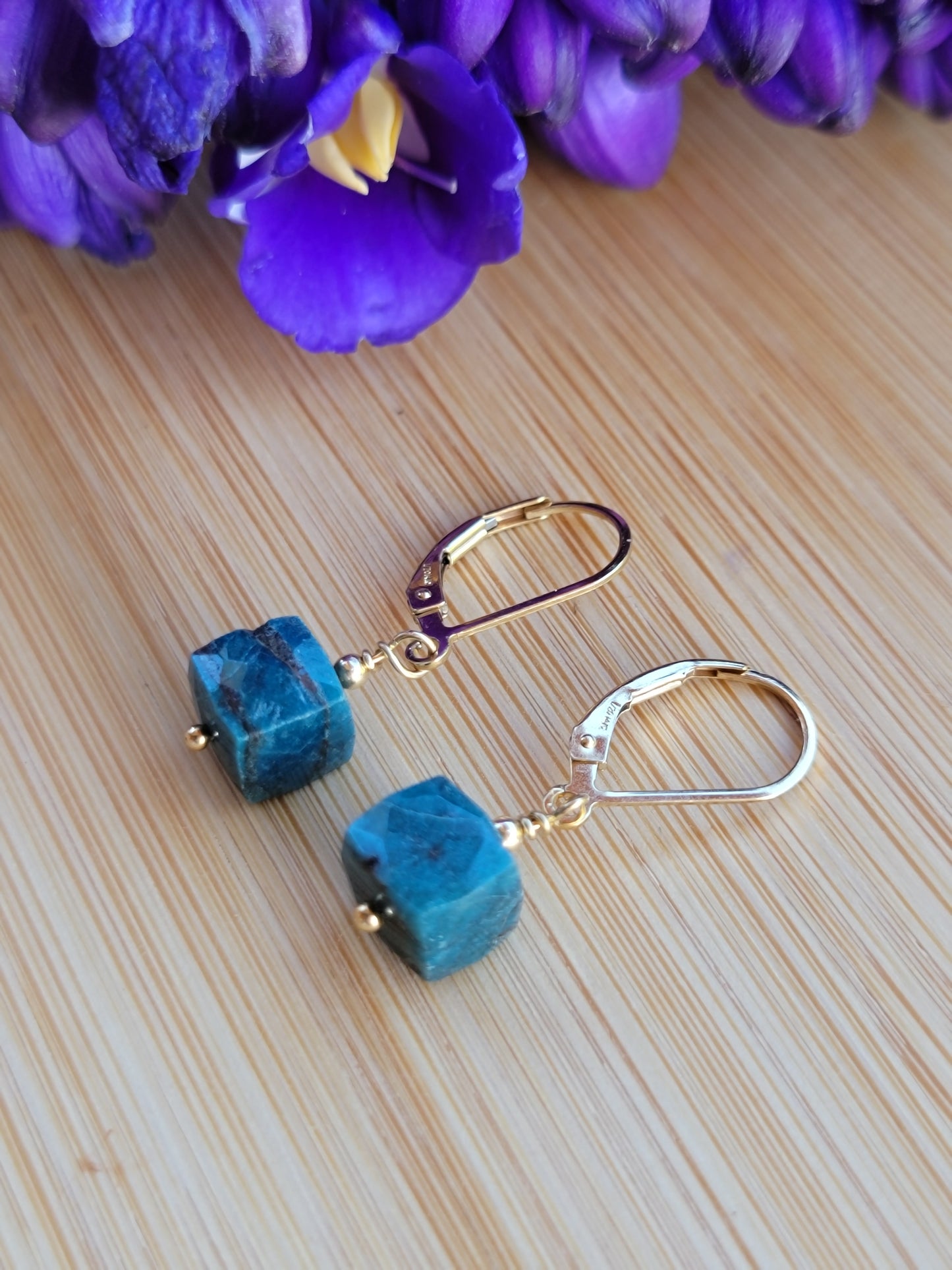 Chrysocolla Earrings Crystal Gemstone Drop Dangle Gold