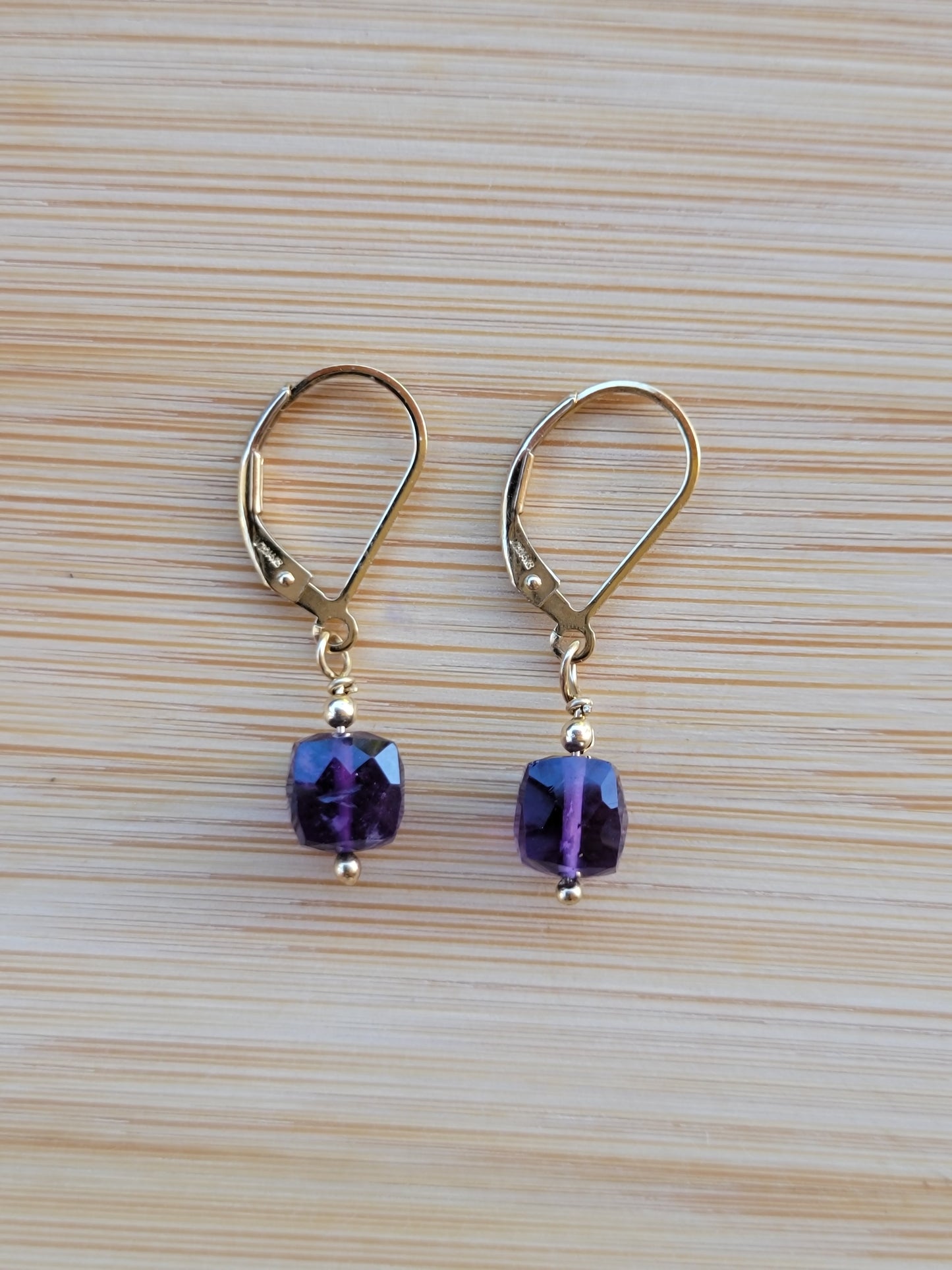 Amethyst Earrings Crystal Gemstone Drop Dangle Gold February Birthstone