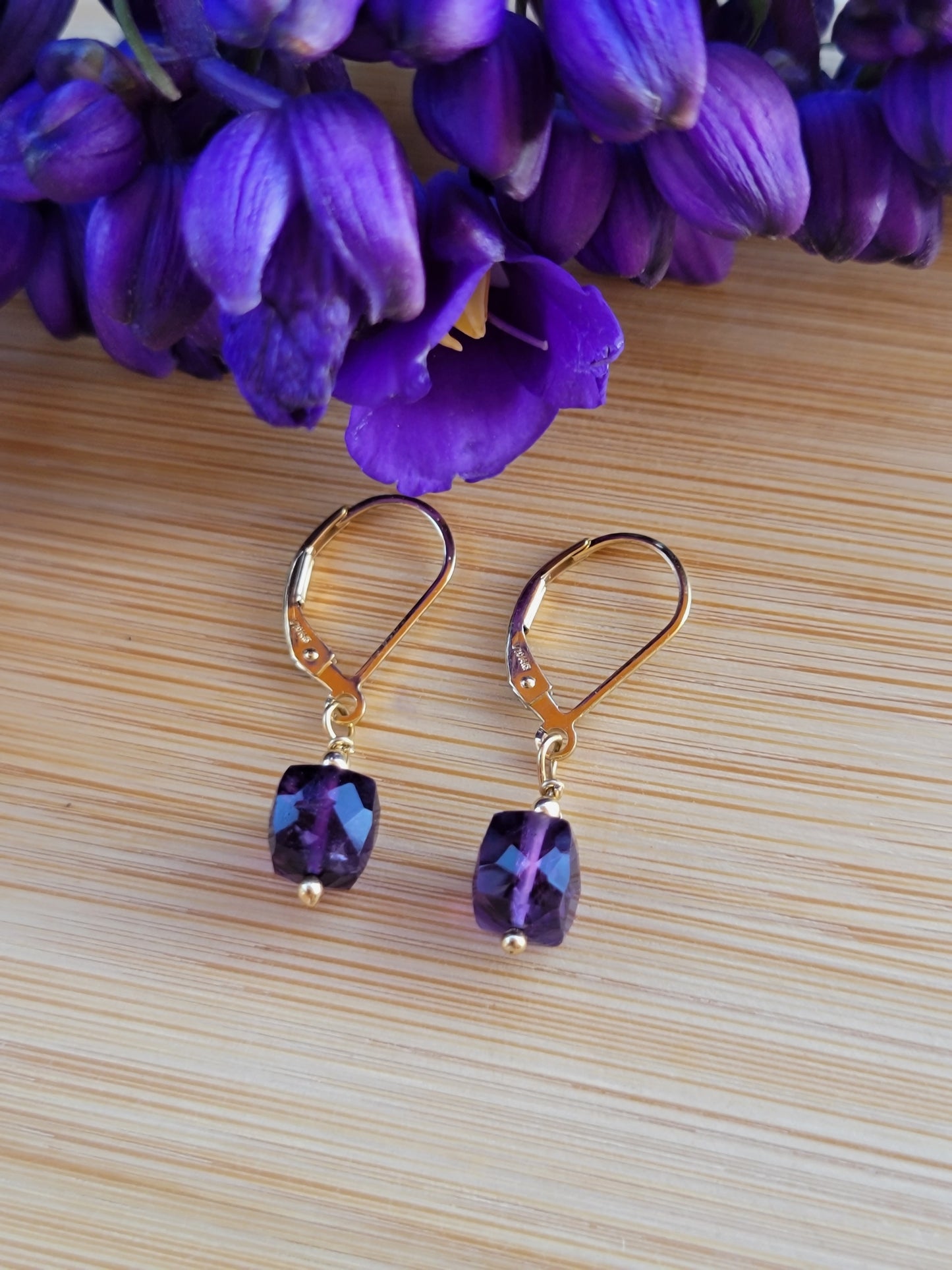 Amethyst Earrings Crystal Gemstone Drop Dangle Gold February Birthstone