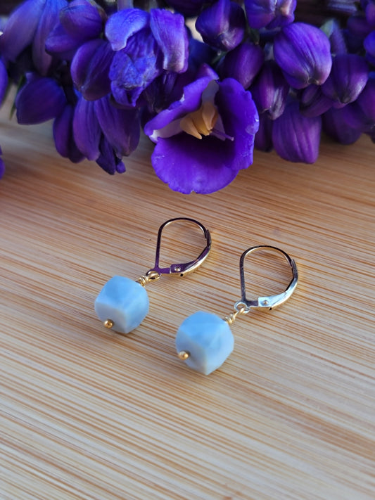 Blue Opal Earrings Gemstone Crystal Dangle Drop October Birthstone Gold