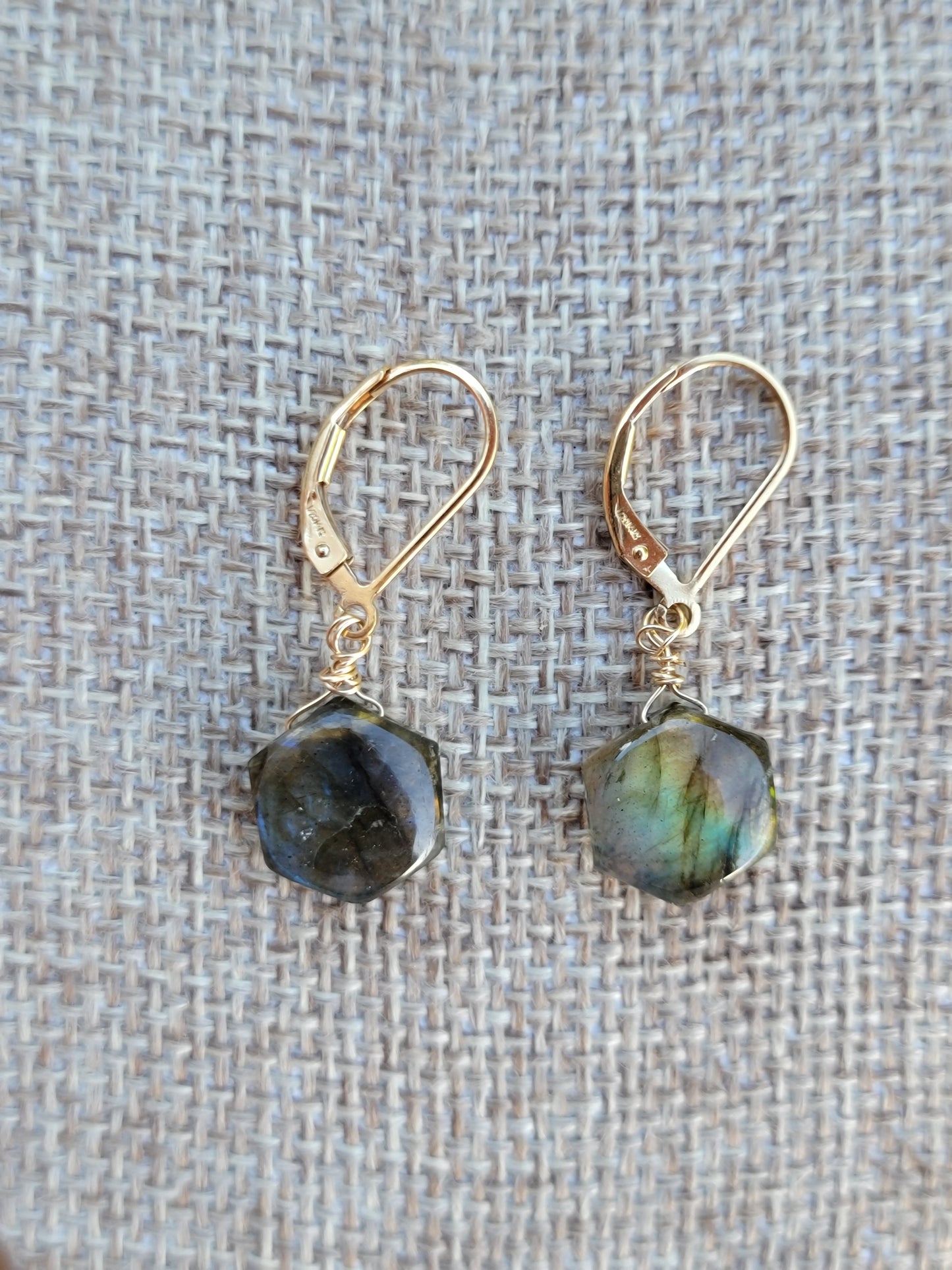 Labradorite Earrings Dangle Drop Real Gemstone Crystal Gold