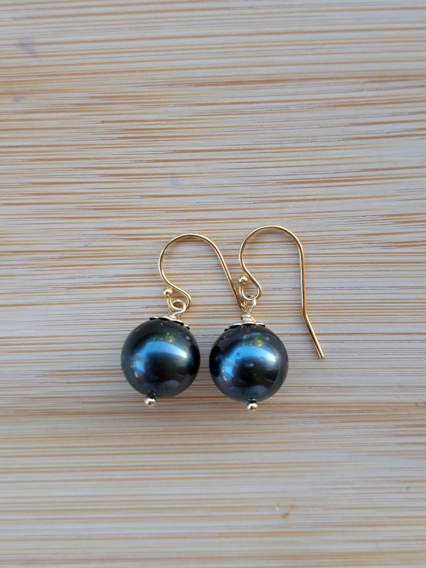 Tahitian Pearl Earrings Dangle Drop Black South Sea Pearl June Birthstone Gold