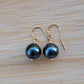 Tahitian Pearl Earrings Dangle Drop Black South Sea Pearl June Birthstone Gold