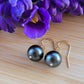 Tahitian Pearl Earrings Dangle Drop Black South Sea Pearl June Birthstone Gold