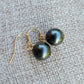 Tahitian Pearl Earrings Dangle Drop Black South Sea Pearl June Birthstone Gold