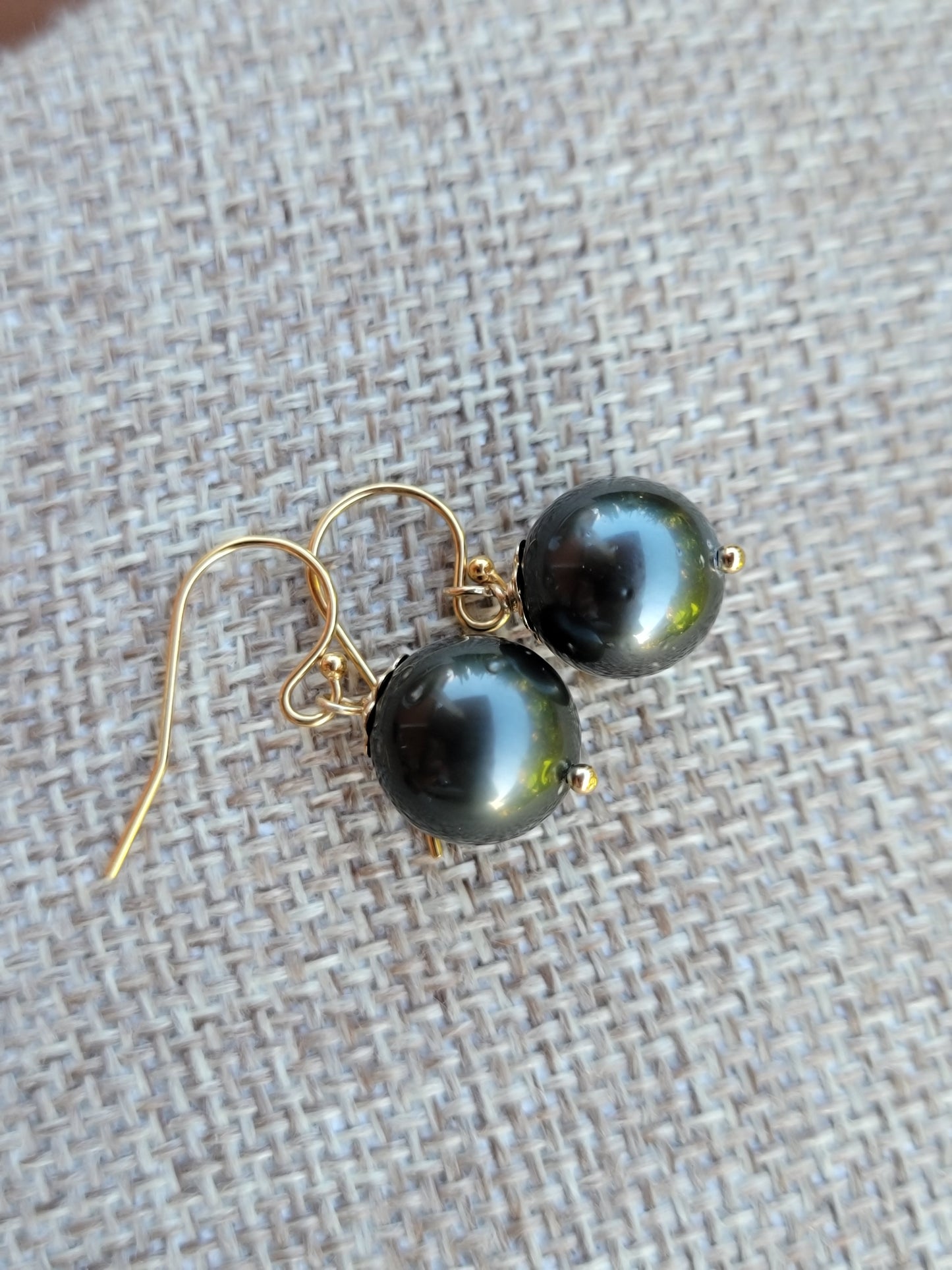 Tahitian Pearl Earrings Dangle Drop Black South Sea Pearl June Birthstone Gold