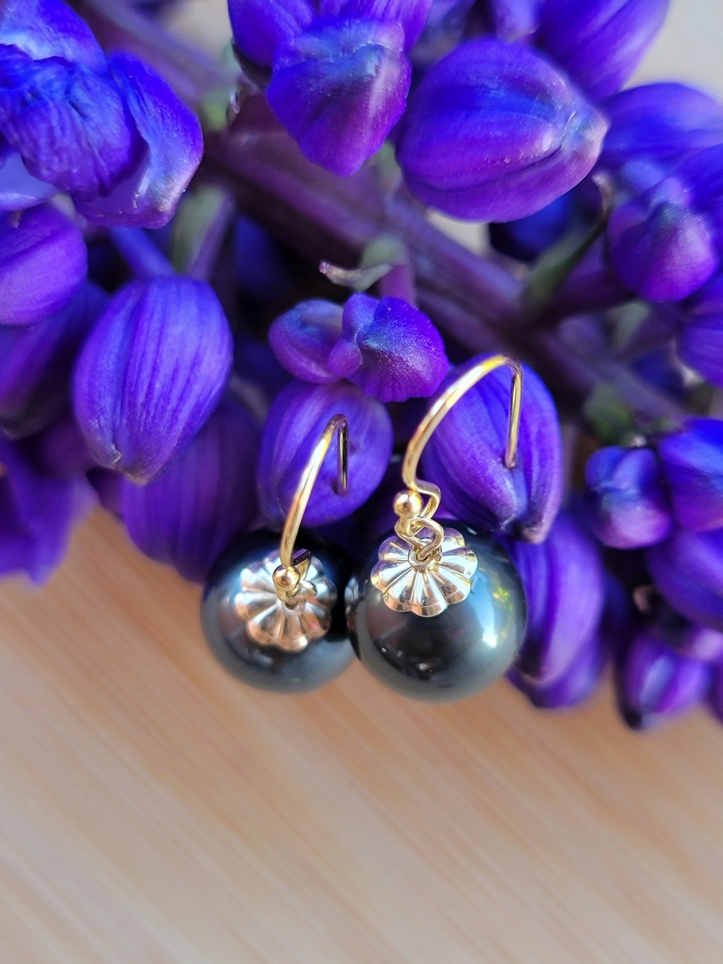 Tahitian Pearl Earrings Dangle Drop Black South Sea Pearl June Birthstone Gold