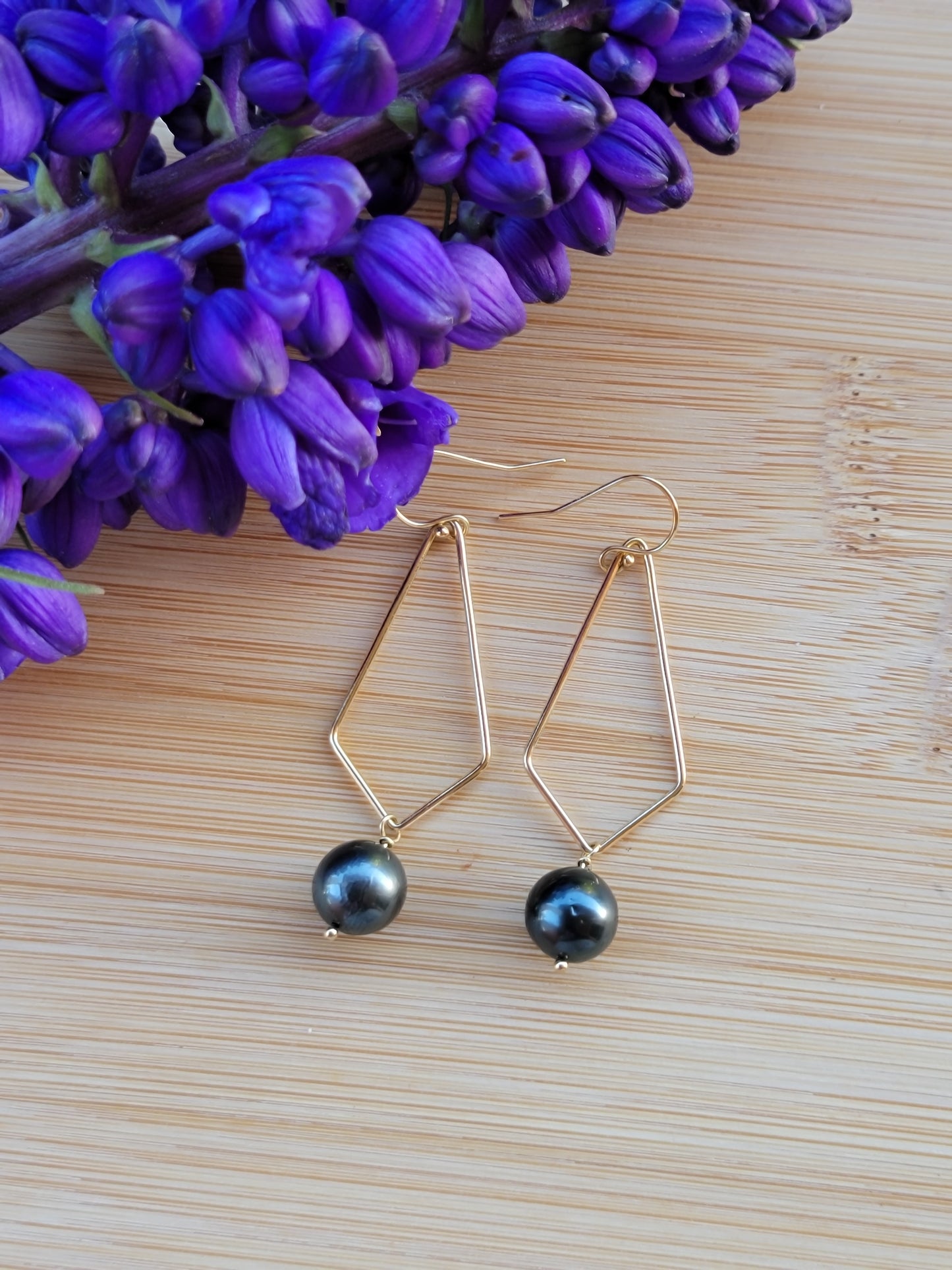 Tahitian Pearl Drop Earrings Gold Dangle Black South Sea Pearl June Birthstone