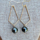 Tahitian Pearl Drop Earrings Gold Dangle Black South Sea Pearl June Birthstone