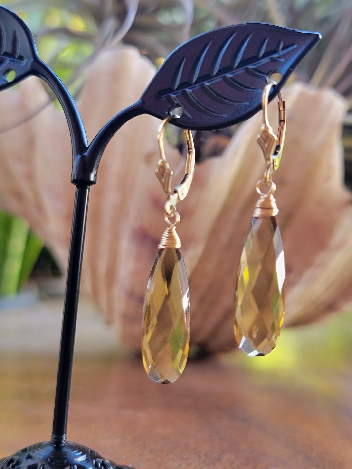 Smoky Quartz Drop Earrings Dangle Gold Long Gemstone brown Handmade Jewelry