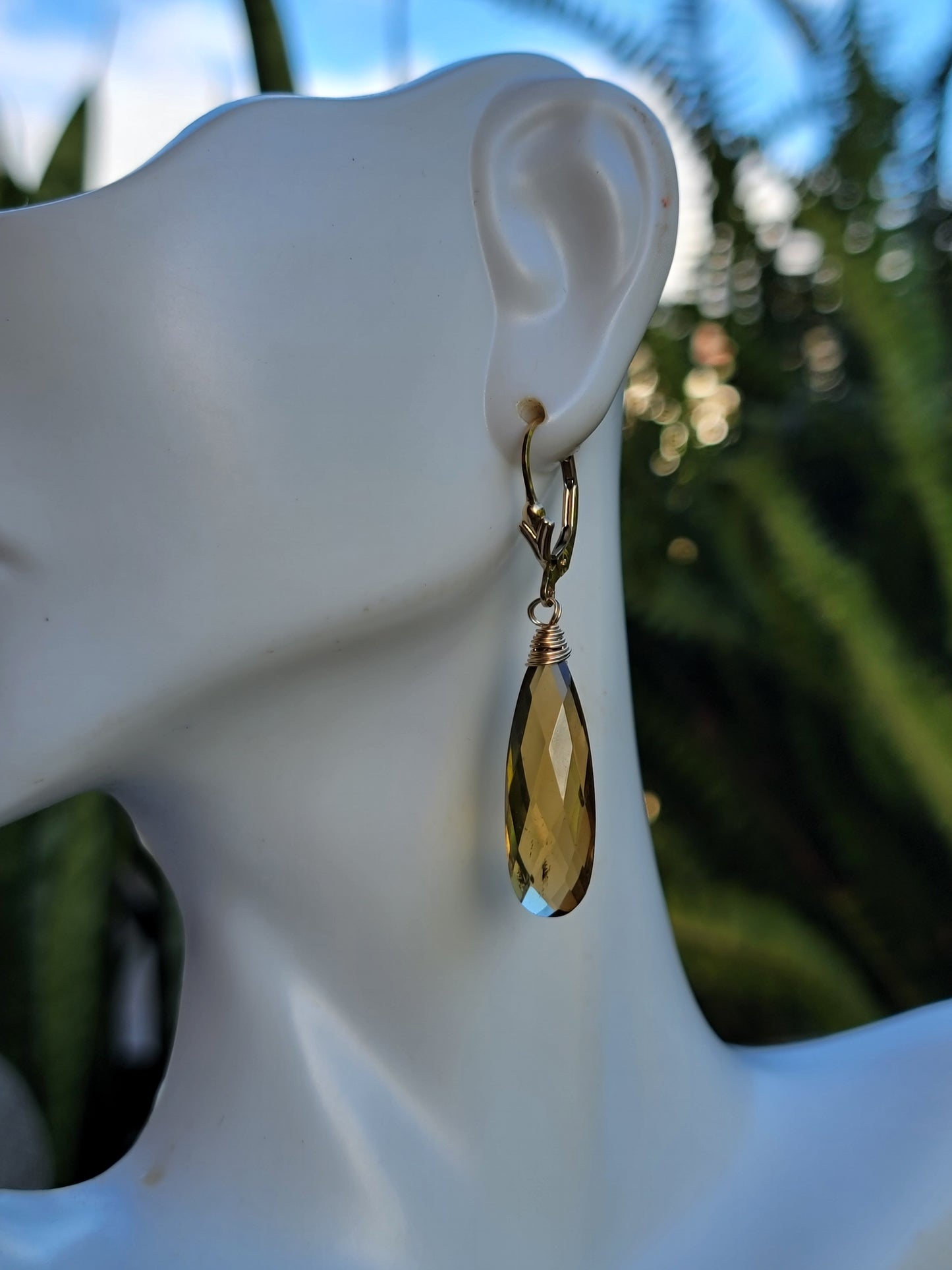 Smoky Quartz Drop Earrings Dangle Gold Long Gemstone brown Handmade Jewelry