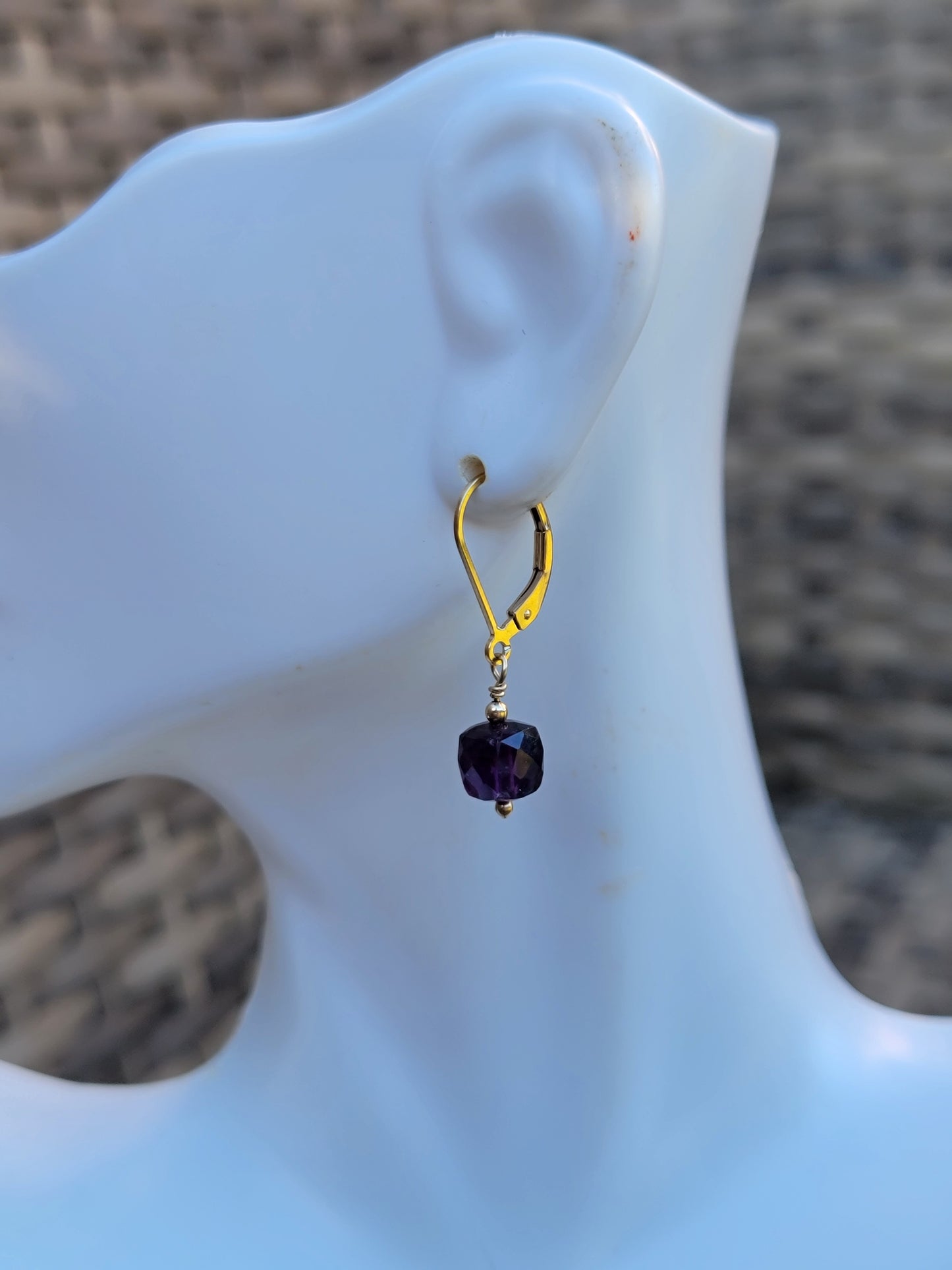 Amethyst Earrings Crystal Gemstone Drop Dangle Gold February Birthstone