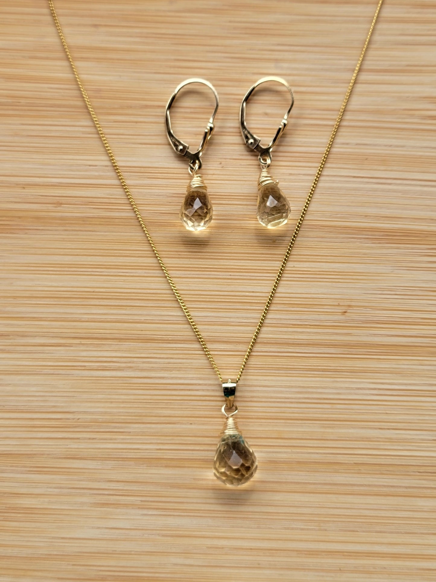 Jewelry Set Citrine Crystal Gemstone Earrings and Necklace set 14k gold filled genuine November Birthstone