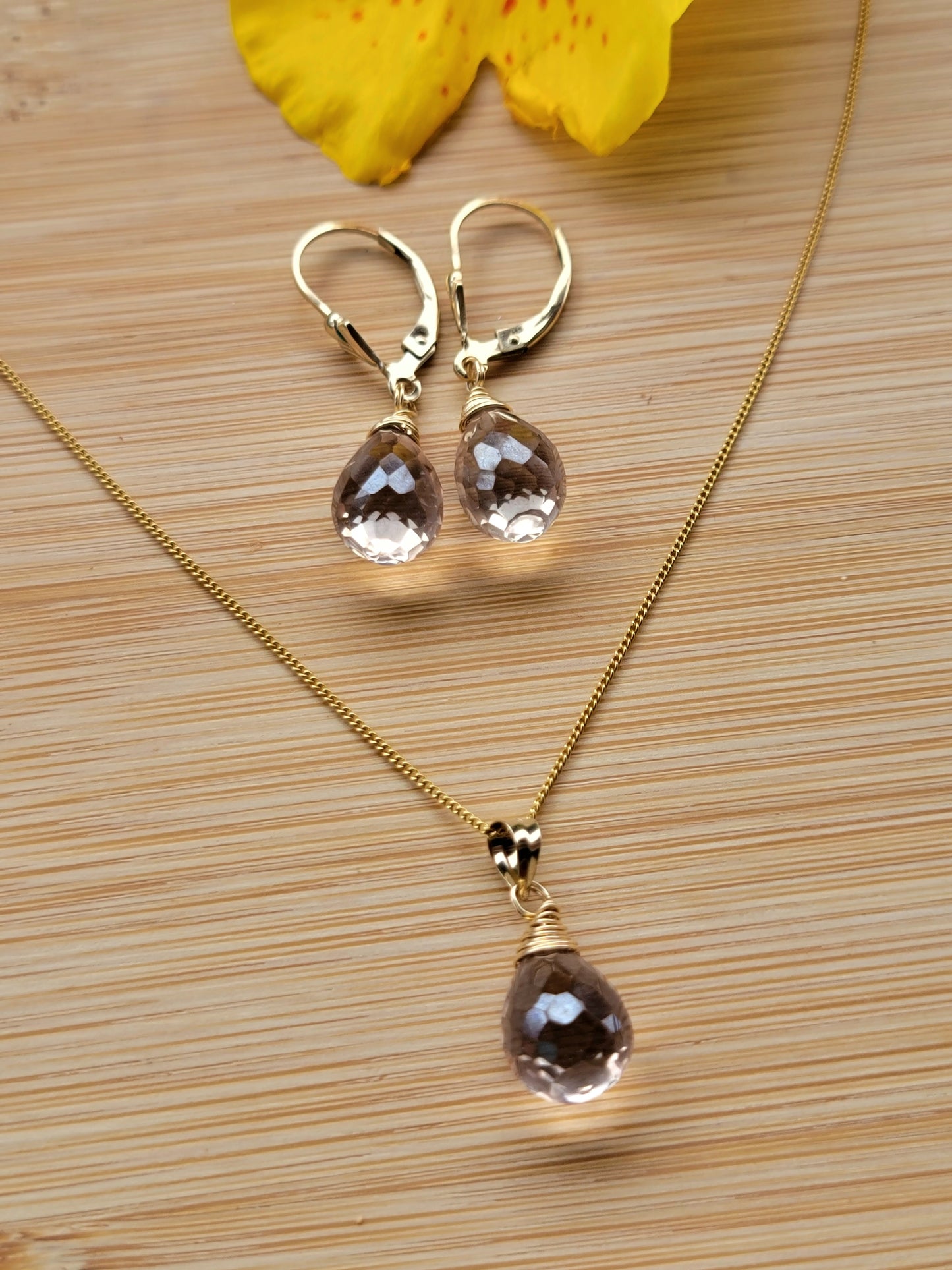 Jewelry Set Mystic Quartz Crystal  Gemstone Earrings and Necklace set 14k gold filled genuine precious stones