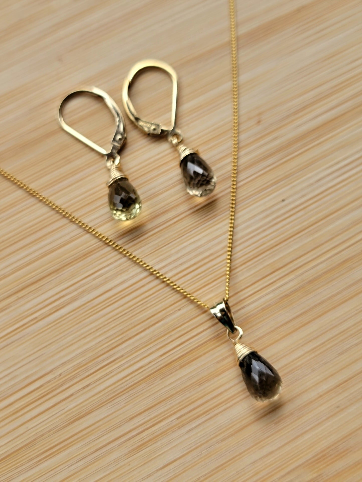 Jewelry Set Bi- Lemon Quartz Crystal Gemstone Earrings and Necklace set 14k gold filled genuine precious stones