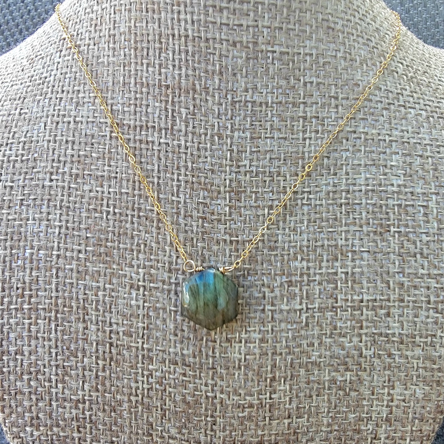 Labradorite Floating Necklace Crystal Gemstone 14K Gold Filled Minimalist Jewelry Handmade