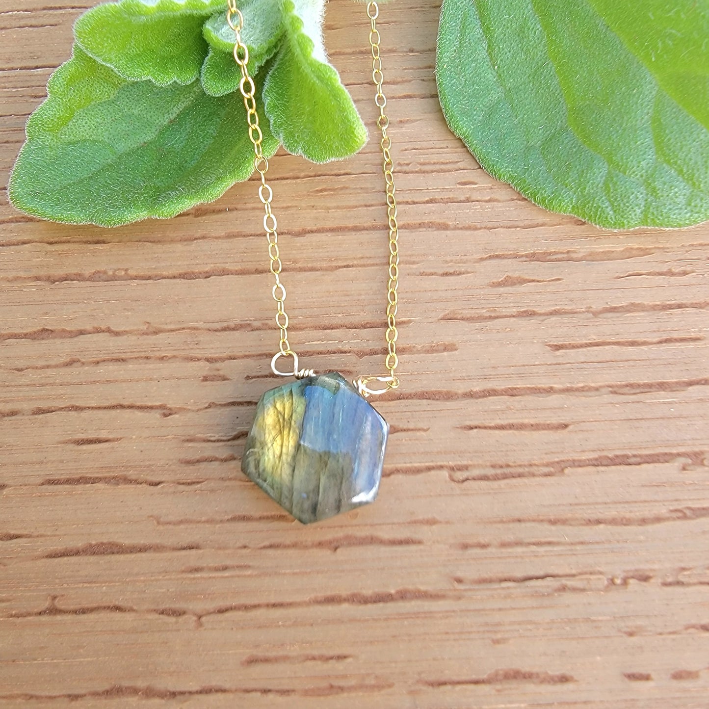 Labradorite Floating Necklace Crystal Gemstone 14K Gold Filled Minimalist Jewelry Handmade