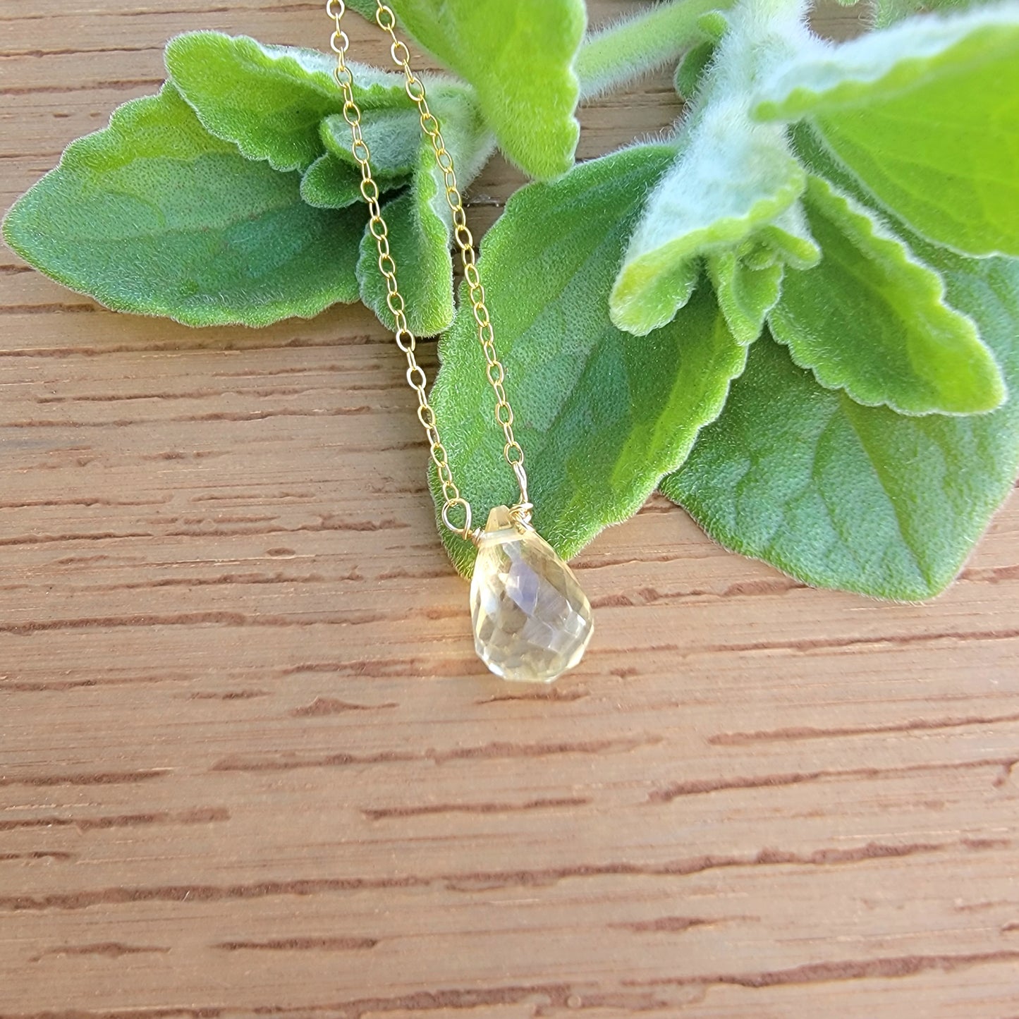 Floating Necklace Citrine Crystal Gemstone Minimalist Jewelry Handmade November Birthstone