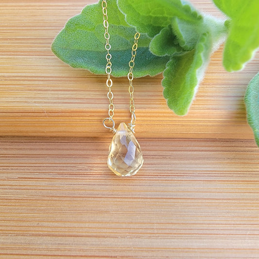 Floating Necklace Citrine Crystal Gemstone Minimalist Jewelry Handmade November Birthstone