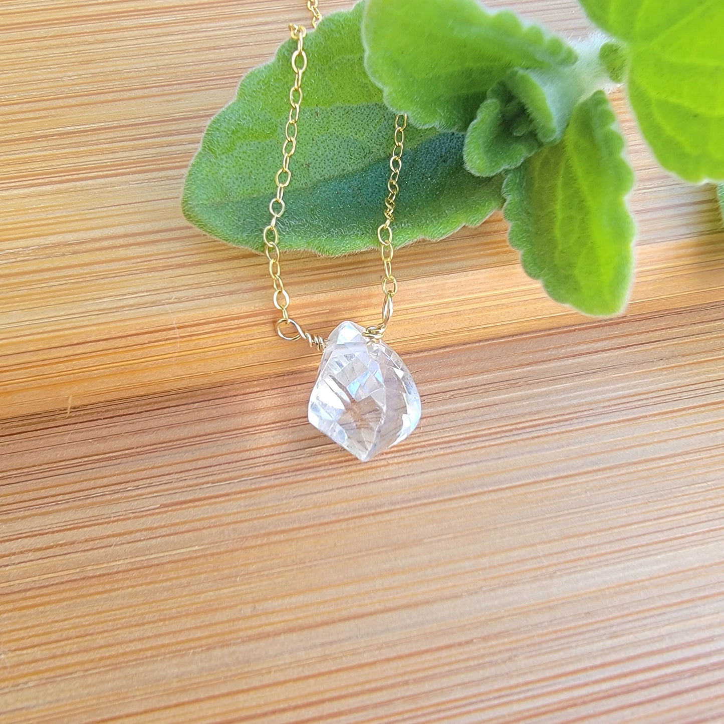 Clear Rock Crystal Quartz Floating Necklace Crystal Gemstone Minimalist Jewelry Handmade April Birthstone