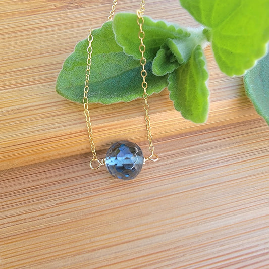 London Blue Topaz Floating Necklace December Birthstone Crystal Gemstone  Minimalist Jewelry Handmade