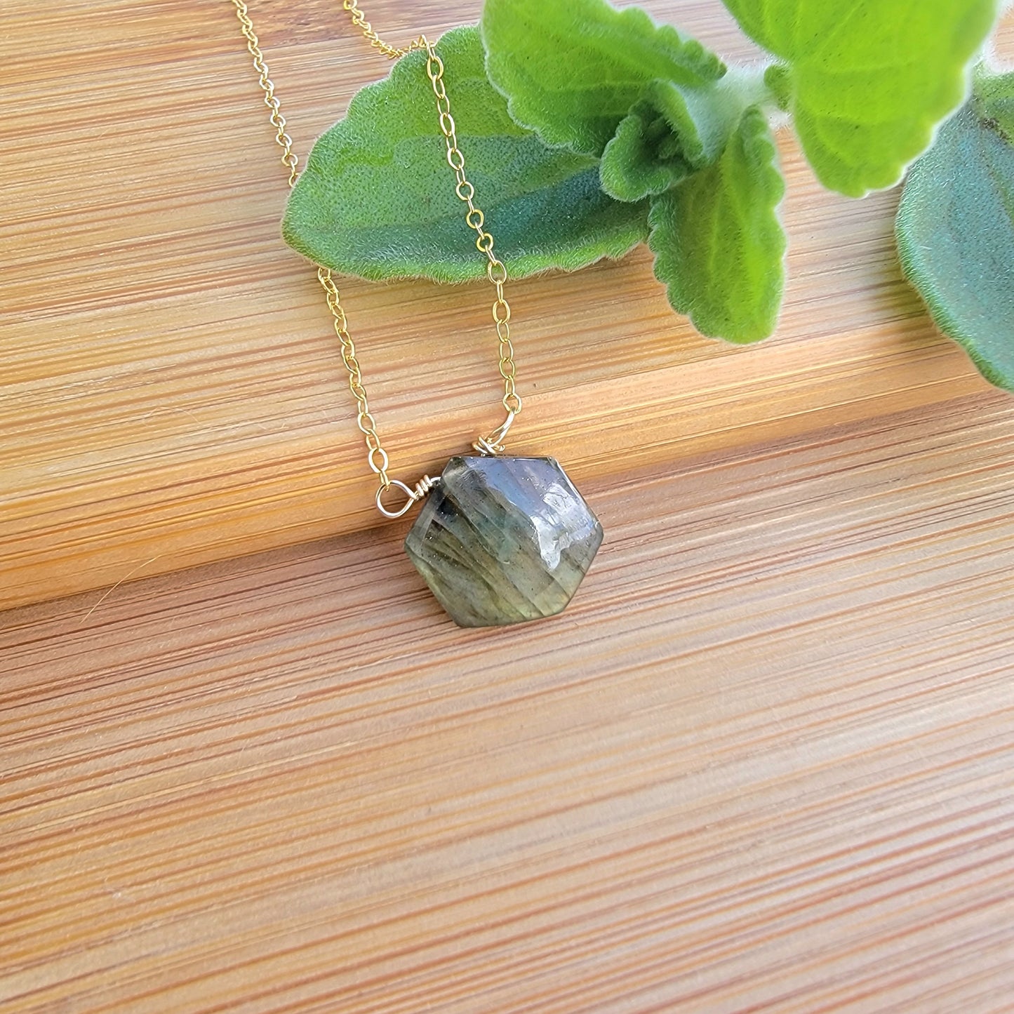 Labradorite Floating Necklace Crystal Gemstone 14K Gold Filled Minimalist Jewelry Handmade