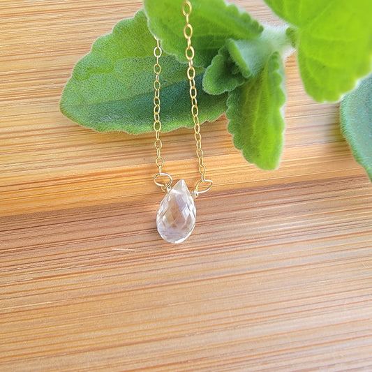 Clear Rock Crystal Quartz Floating Necklace Crystal Gemstone Minimalist Jewelry April Birthstone