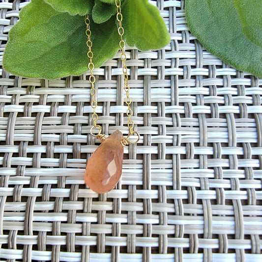 Sunstone Floating Necklace Crystal Gemstone 14K Gold Filled Minimalist Jewelry Handmade Simple