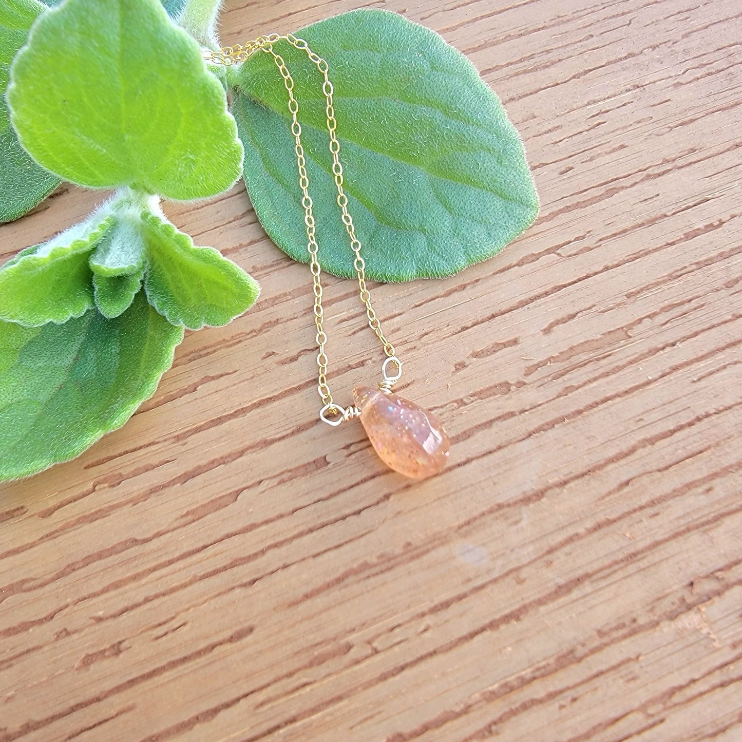 Sunstone Floating Necklace Crystal Gemstone 14K Gold Filled Minimalist Jewelry Handmade Simple