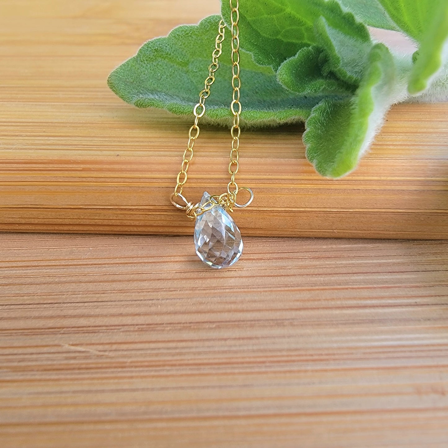 Sky  BLUE TOPAZ  Floating Necklace Crystal Gemstone December Birthstone Minimalist Jewelry Handmade