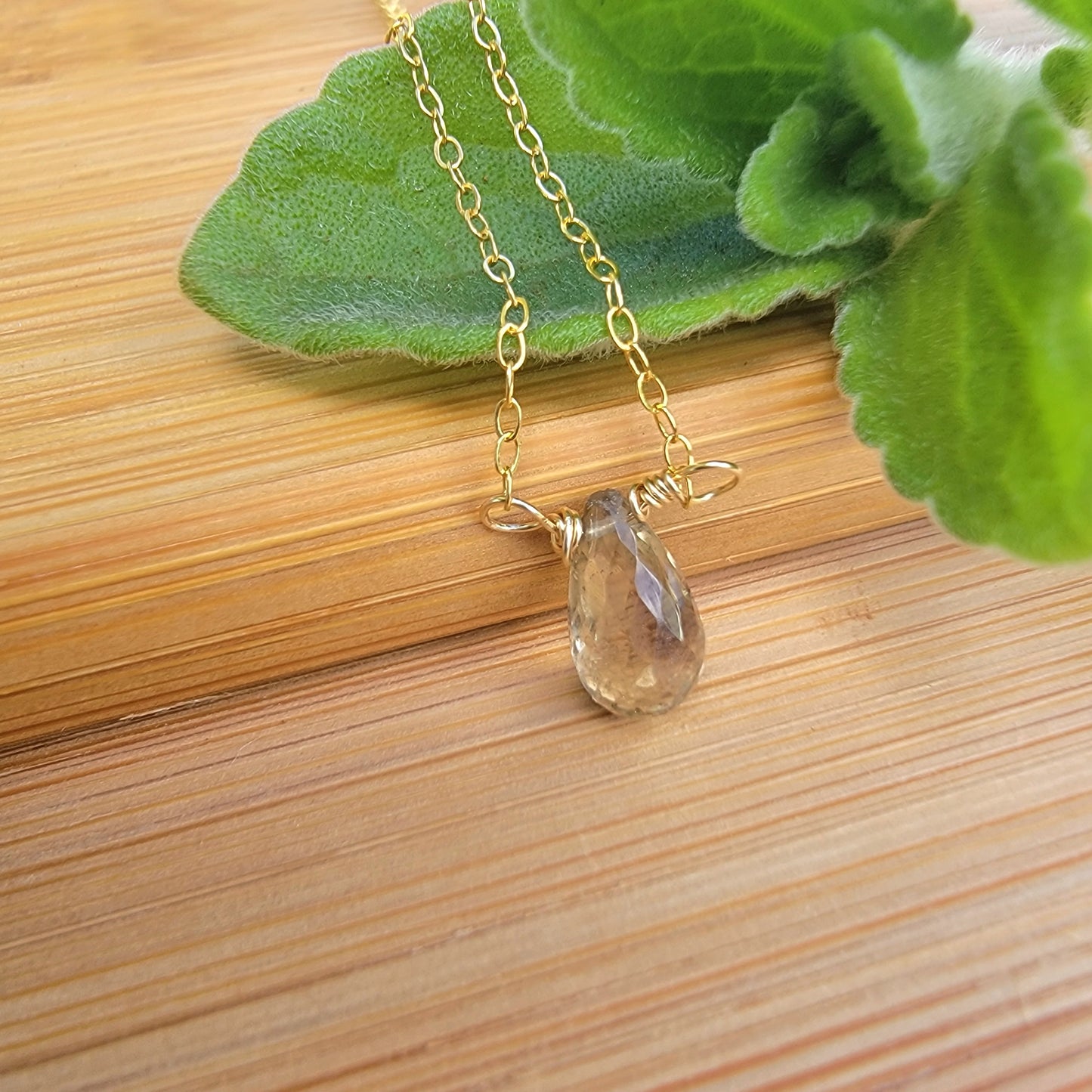 Bi Lemon Quartz Floating Necklace Crystal Gemstone 14K Gold Filled Minimalist Jewelry Handmade