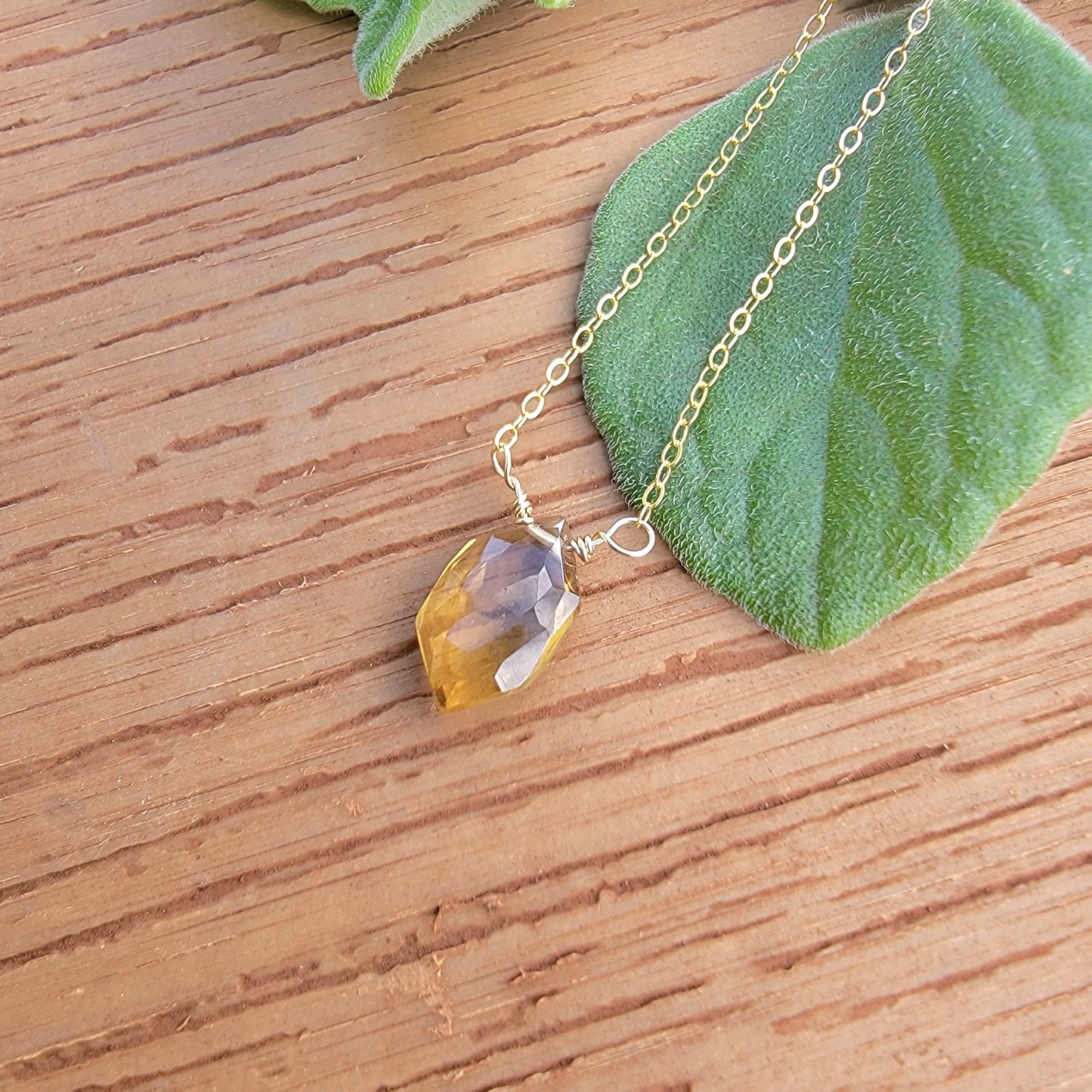 Beer Quartz Floating Necklace Minimalist 14K Gold Filled Gemstone Crystal Handmade Simple