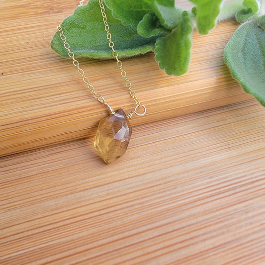 Beer Quartz Floating Necklace Minimalist 14K Gold Filled Gemstone Crystal Handmade Simple