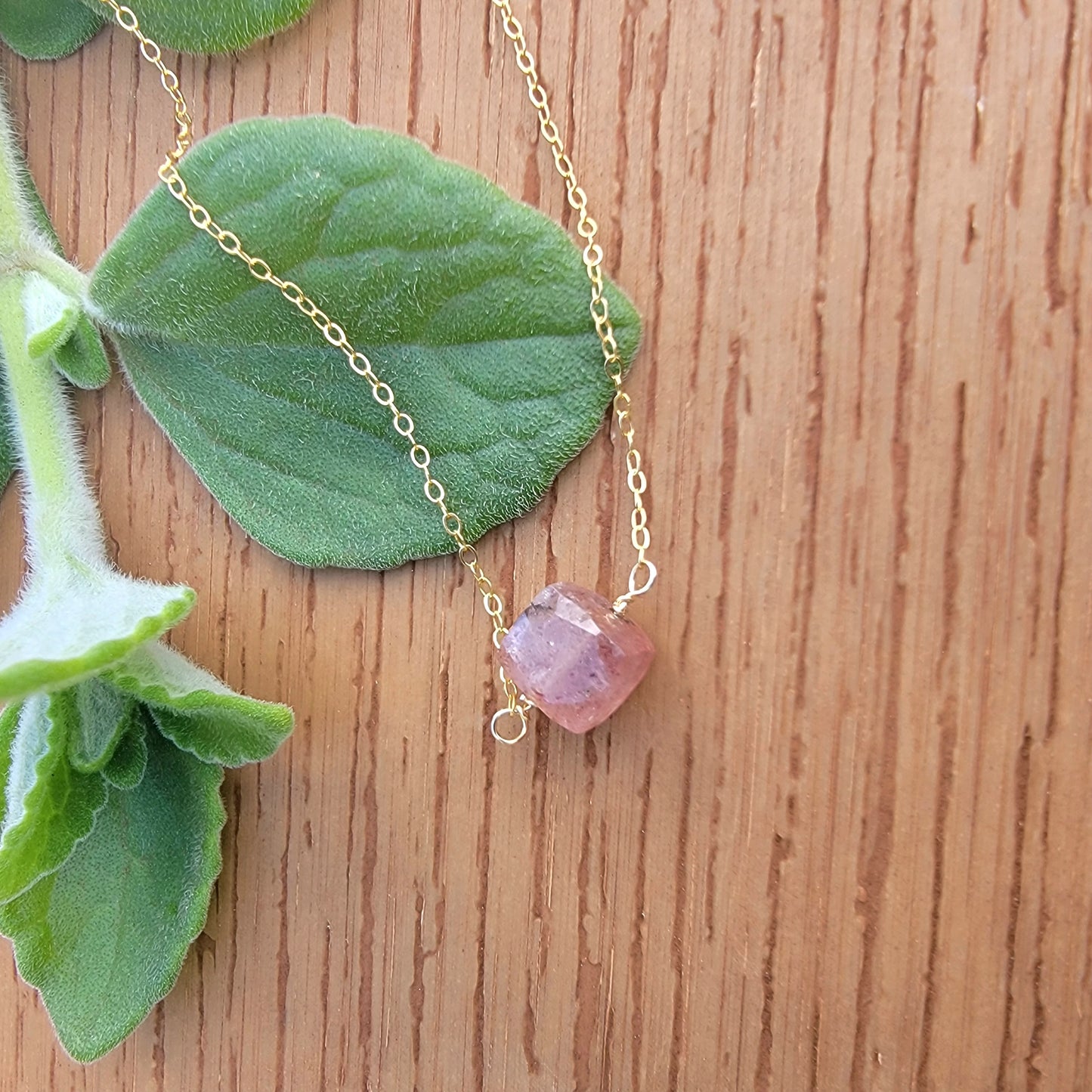 STRAWBERRY QUARTZ  Floating Necklace Crystal Gemstone 14K Gold Filled Minimalist Jewelry Handmade