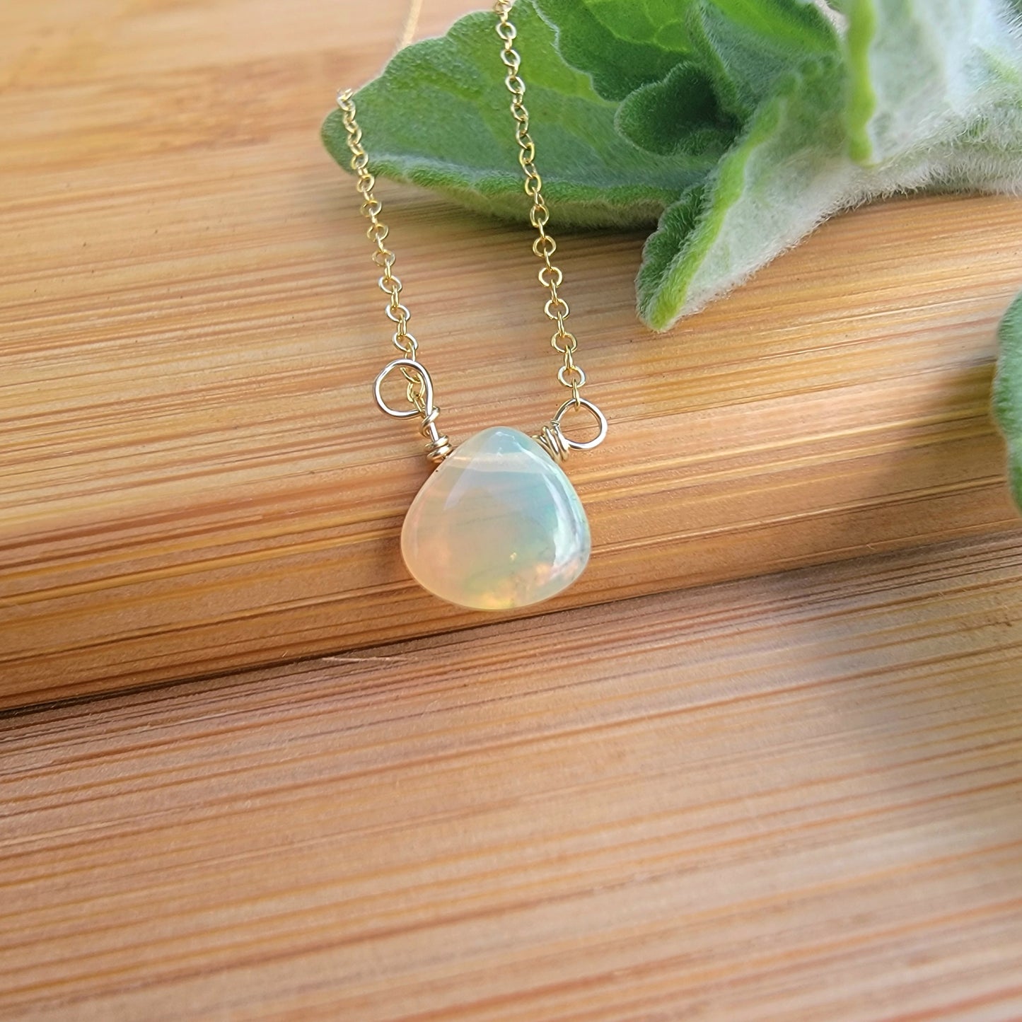 Ethopian Opal Floating Necklace Quartz Crystal Gemstone October Birthstone Minimalist Jewelry Handmade