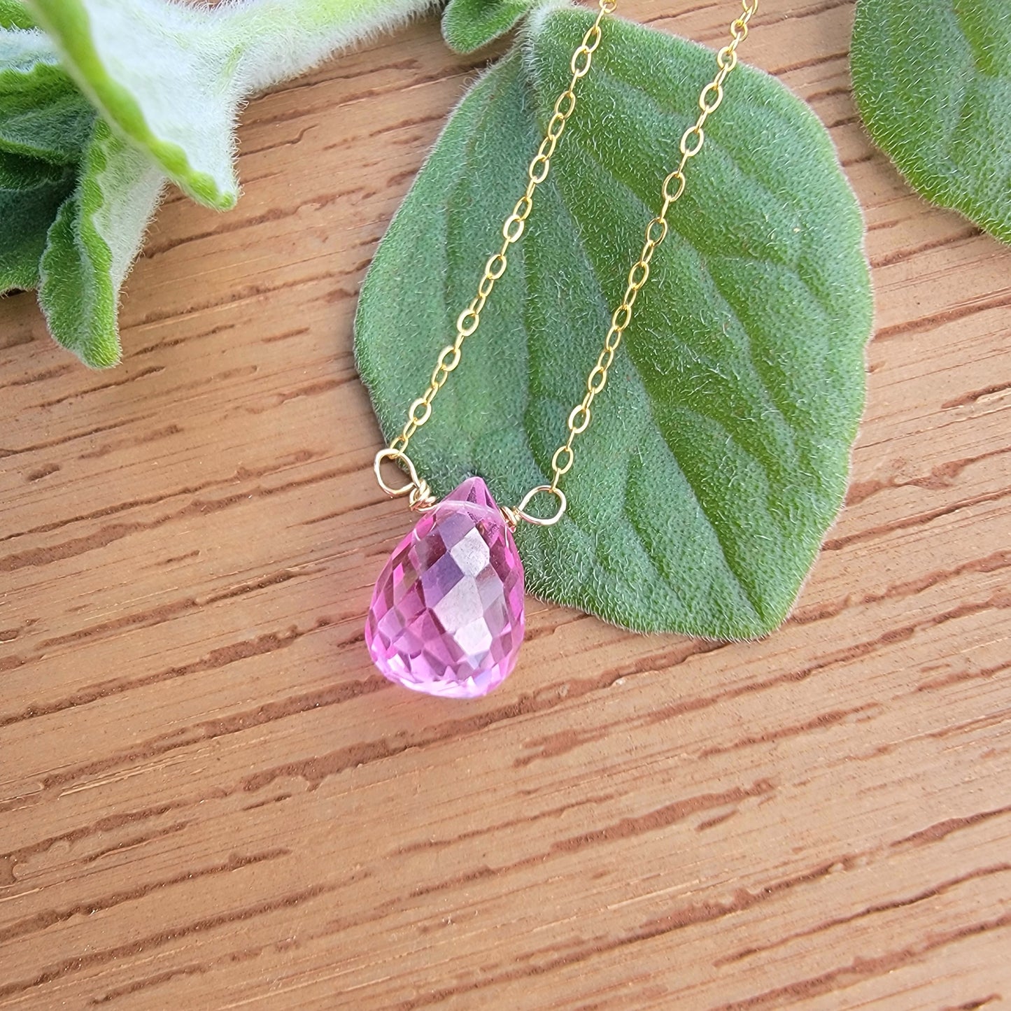 Pink Sapphire Floating Necklace Crystal Gemstone September Birthstone Minimalist Jewelry Handmade