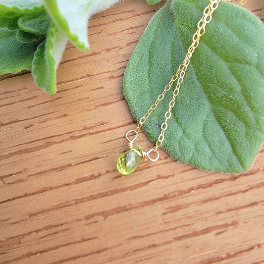 PERIDOT Floating Necklace  Crystal Gemstone August Birthstone Minimalist Jewelry Handmade