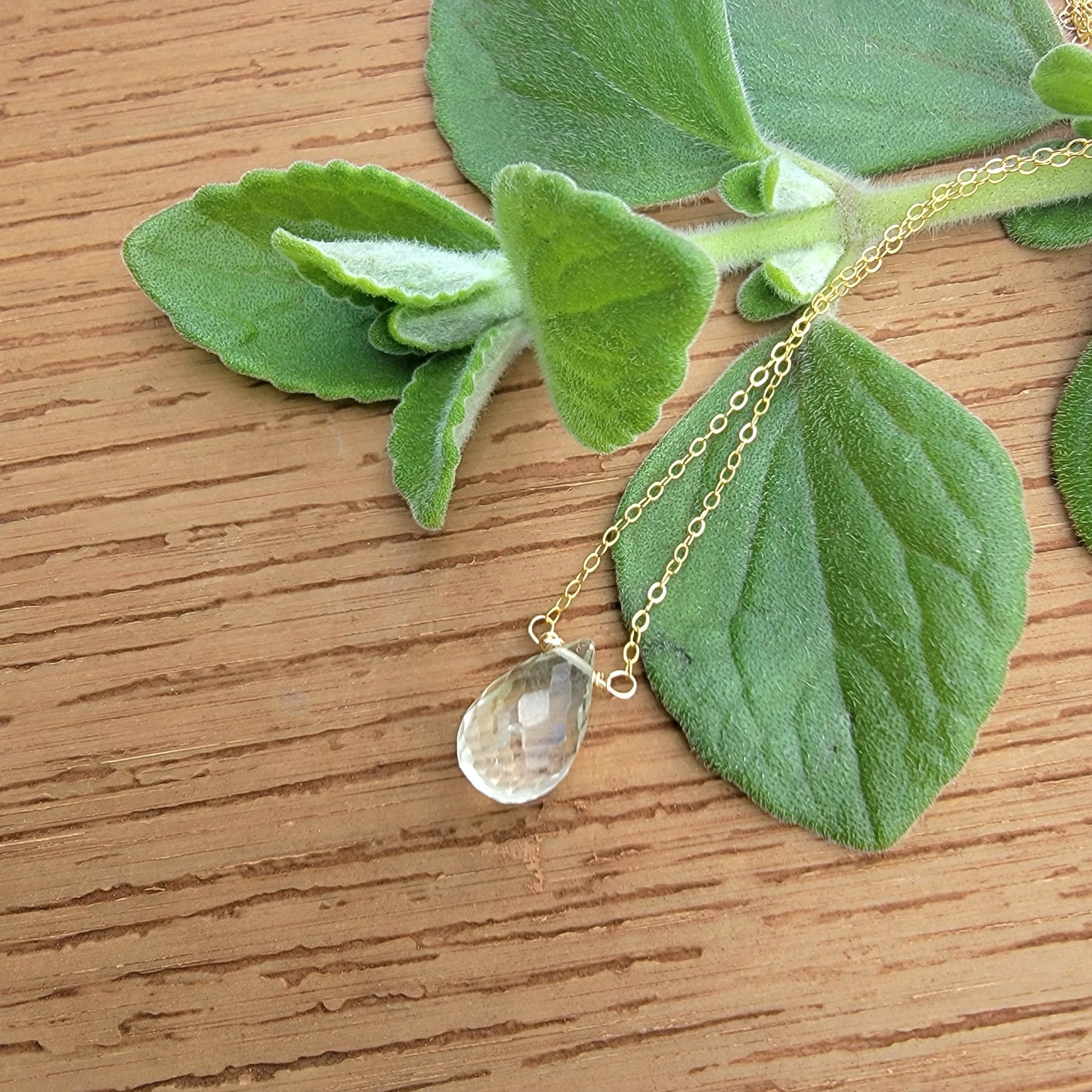 Green Amethyst Prasiolite Floating Necklace Crystal Gemstone February Birthstone Minimalist Jewelry Handmade