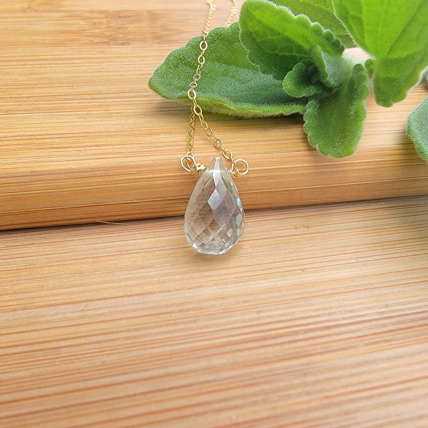 Green Amethyst Prasiolite Floating Necklace Crystal Gemstone February Birthstone Minimalist Jewelry Handmade