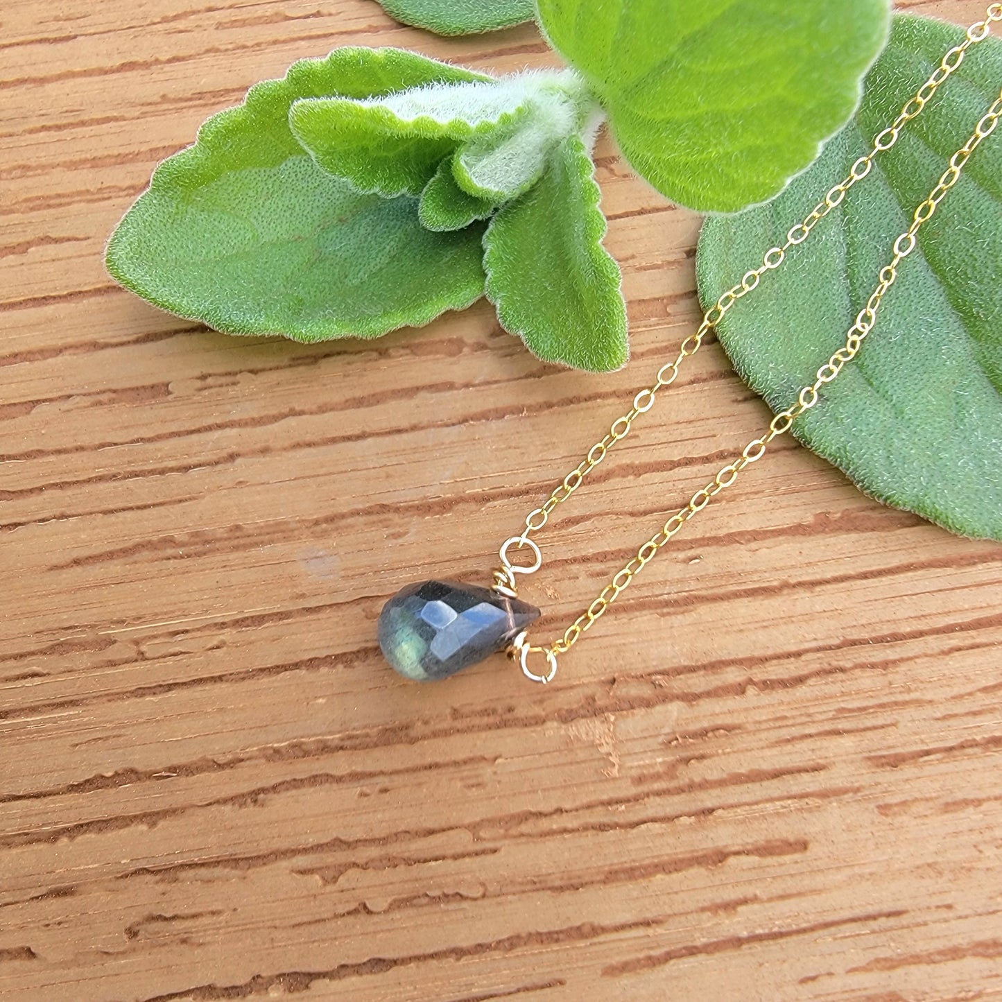 LABRADORITE Floating Necklace  Crystal Gemstone 14K Gold Filled Minimalist Jewelry Handmade