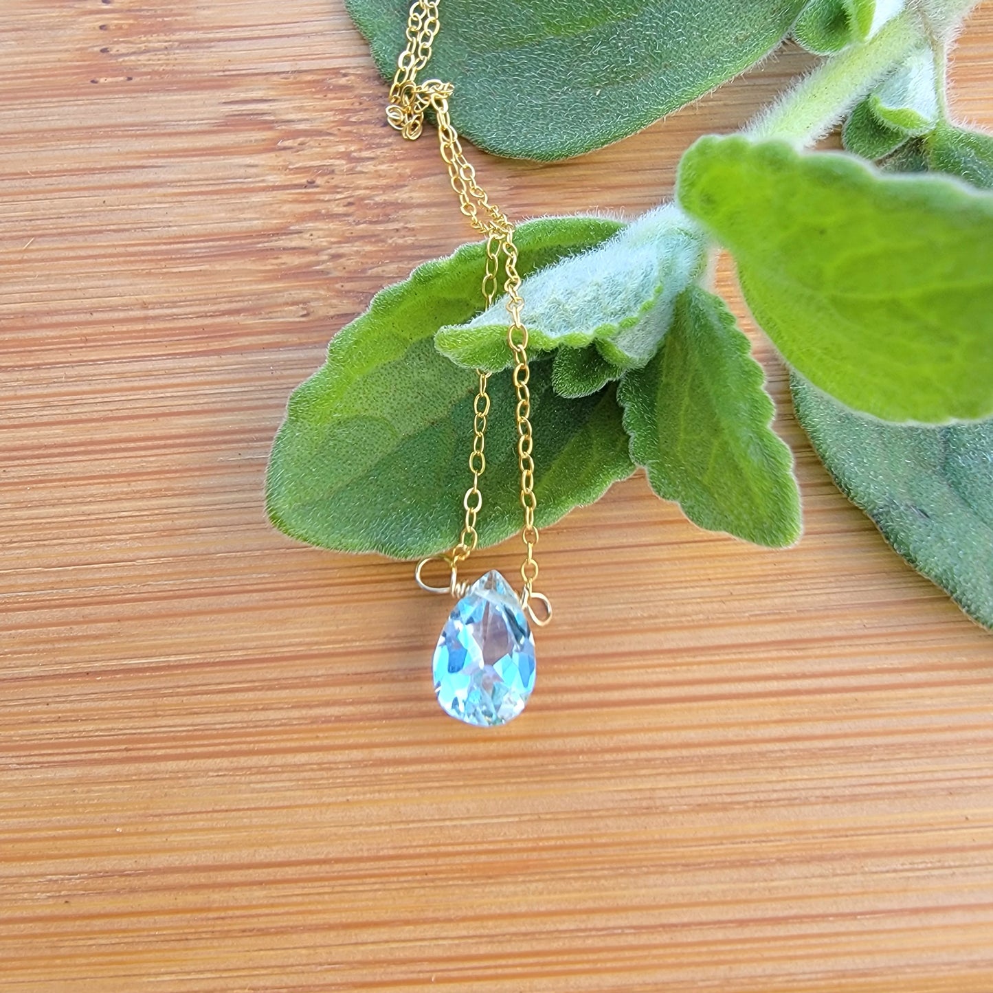 Swiss BLUE TOPAZ  Floating Necklace Crystal Gemstone Minimalist Jewelry Handmade December Birthstone