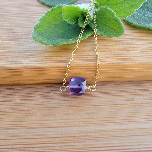 Amethyst Floating Necklace Choker Crystal Gemstone Minimalist Jewelry Handmade February Birthstone