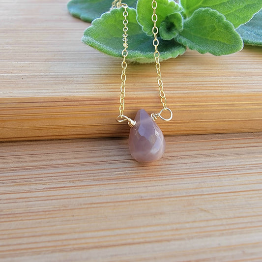 CHOCOLATE MOONSTONE  Floating Necklace Crystal Gemstone June Birthstone Minimalist Jewelry Handmade