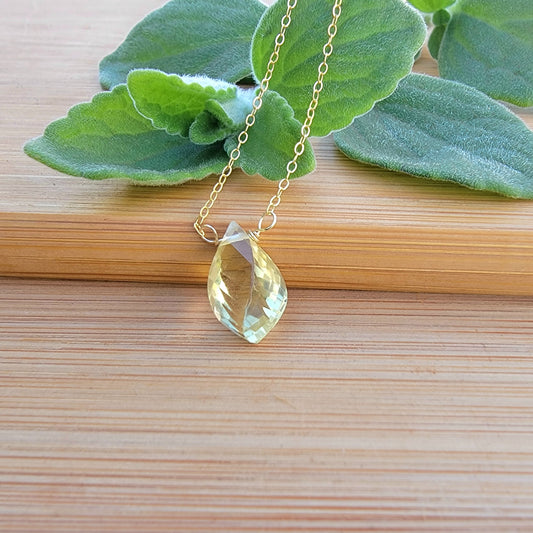 Floating Necklace Lemon Quartz Crystal Gemstone 14K Gold Filled Minimalist Jewelry Handmade