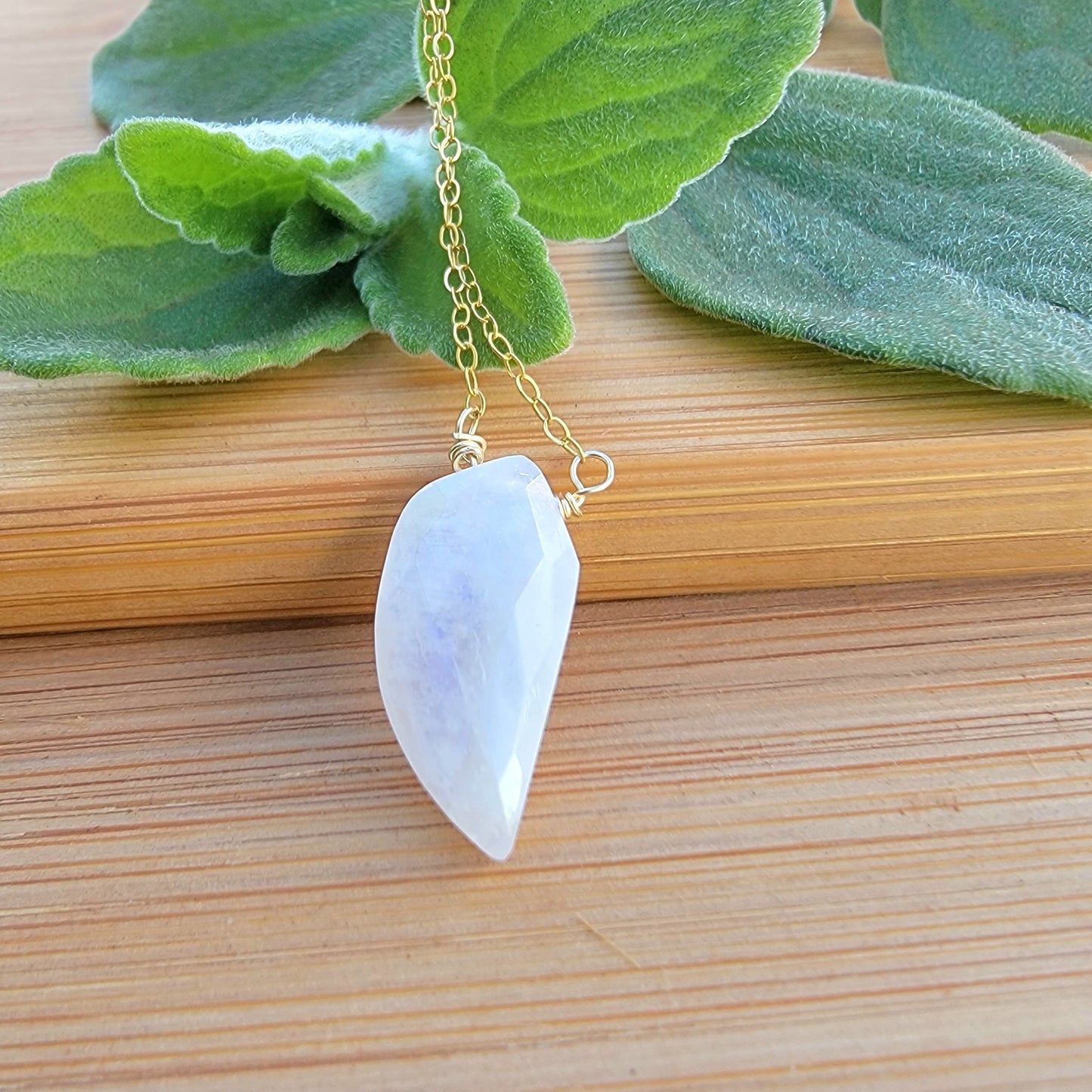 Rainbow Moonstone Floating Necklace Crystal Gemstone  Gold June Birthstone Minimalist Jewelry Handmade