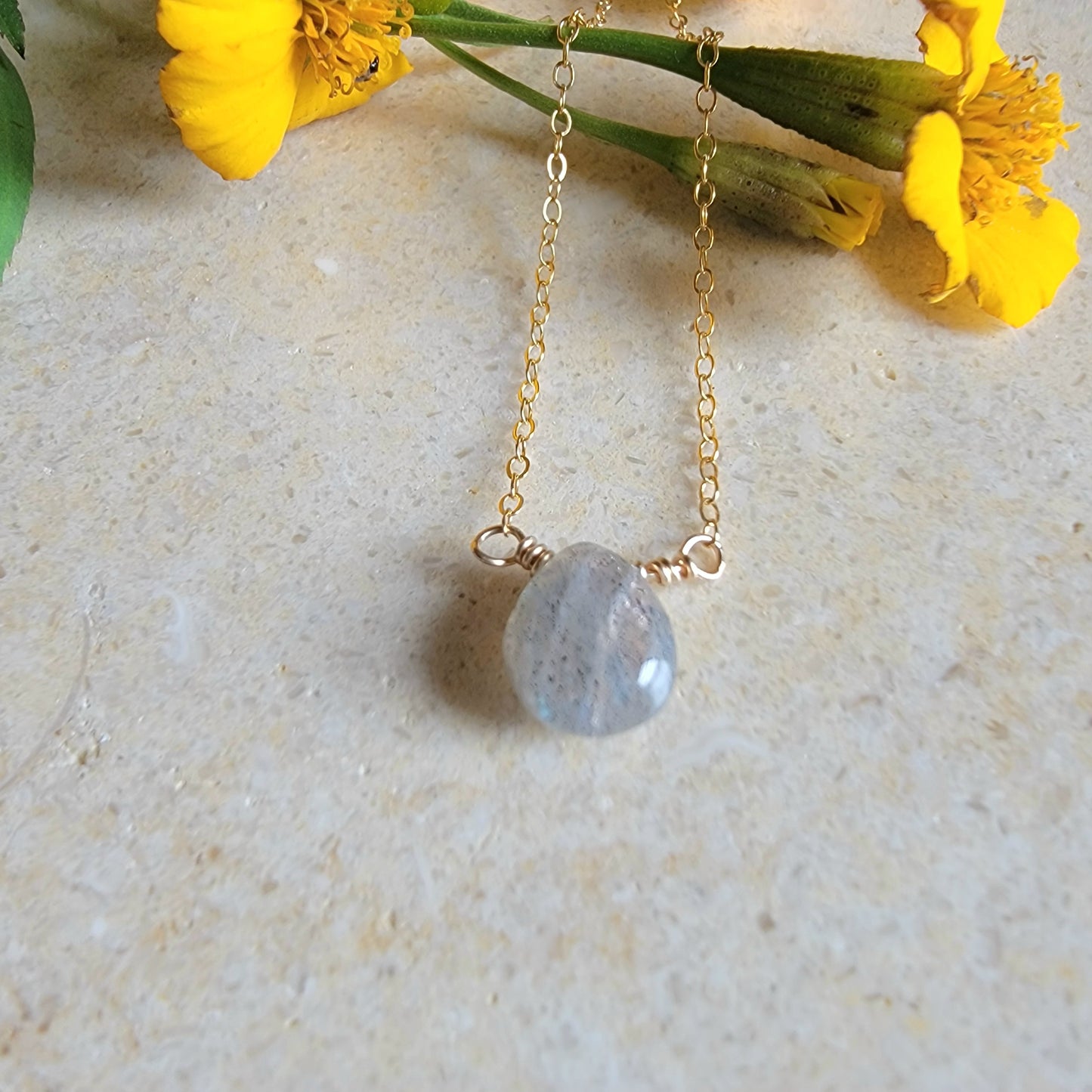 Labradorite Floating Necklace Crystal Gemstone 14K Gold Filled Minimalist Jewelry Handmade