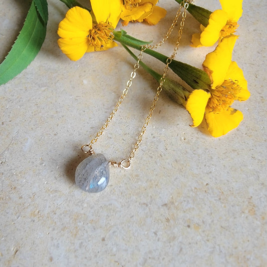 Labradorite Floating Necklace Crystal Gemstone 14K Gold Filled Minimalist Jewelry Handmade