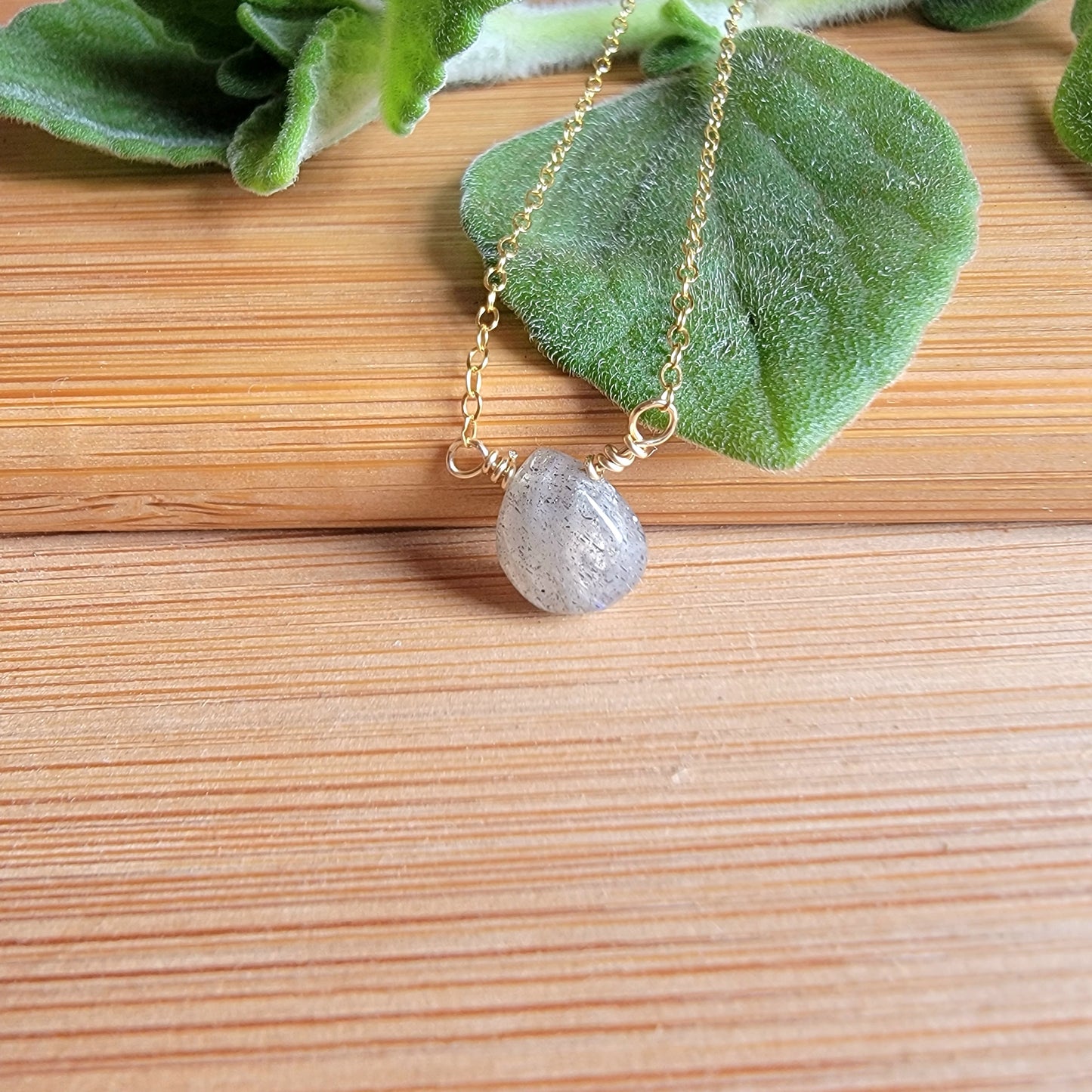 Labradorite Floating Necklace Crystal Gemstone 14K Gold Filled Minimalist Jewelry Handmade